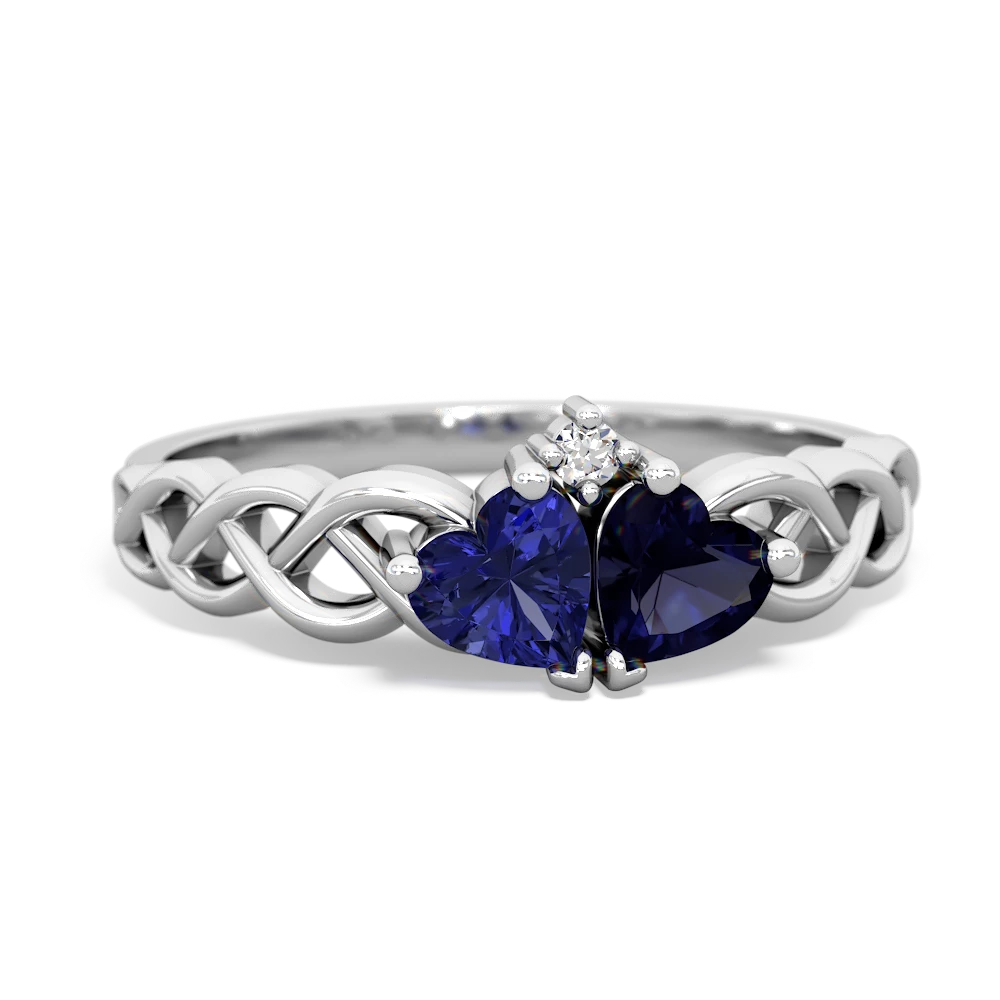 Lab Sapphire Heart To Heart Braid 14K White Gold ring R5870