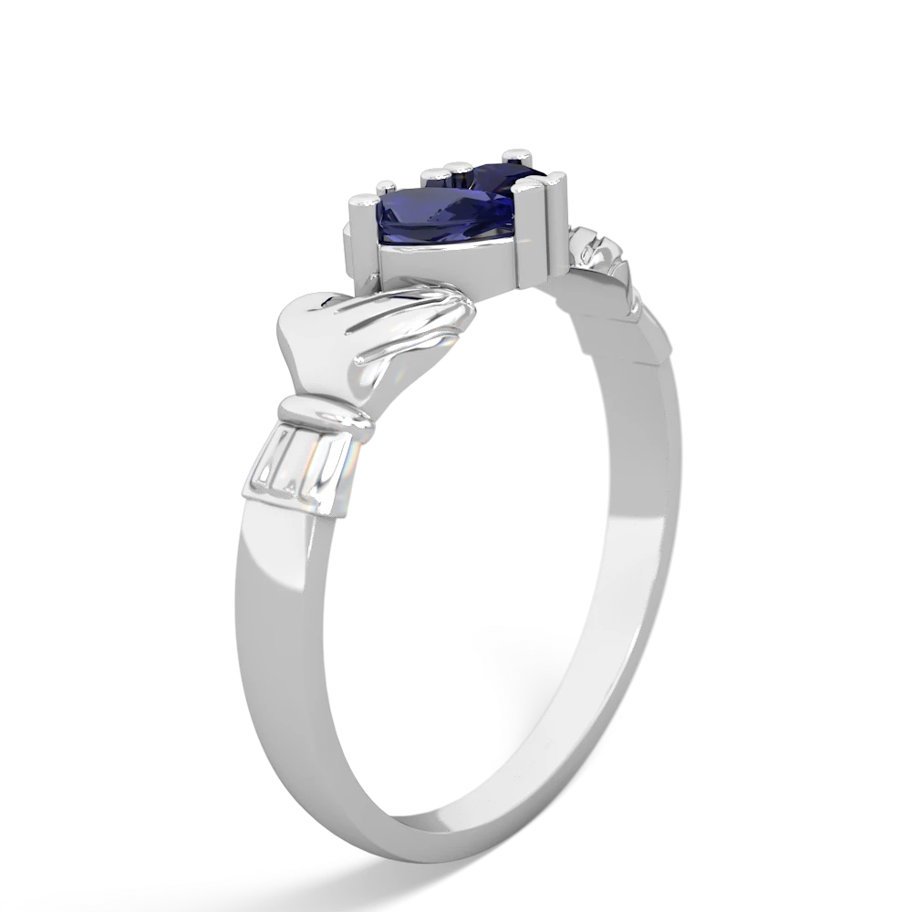 Lab Sapphire 'Our Heart' Claddagh 14K White Gold ring R2388