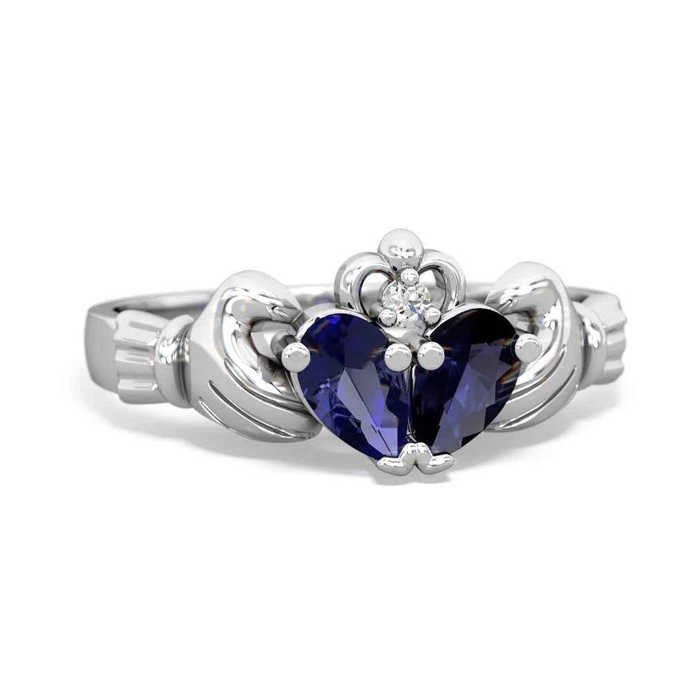 Lab Sapphire 'Our Heart' Claddagh 14K White Gold ring R2388