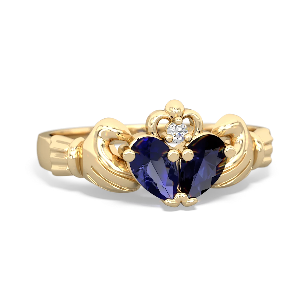 Lab Sapphire 'Our Heart' Claddagh 14K Yellow Gold ring R2388