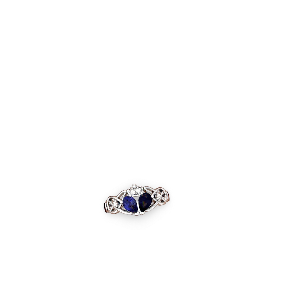 Lab Sapphire 'One Heart' Celtic Knot Claddagh 14K White Gold ring R5322