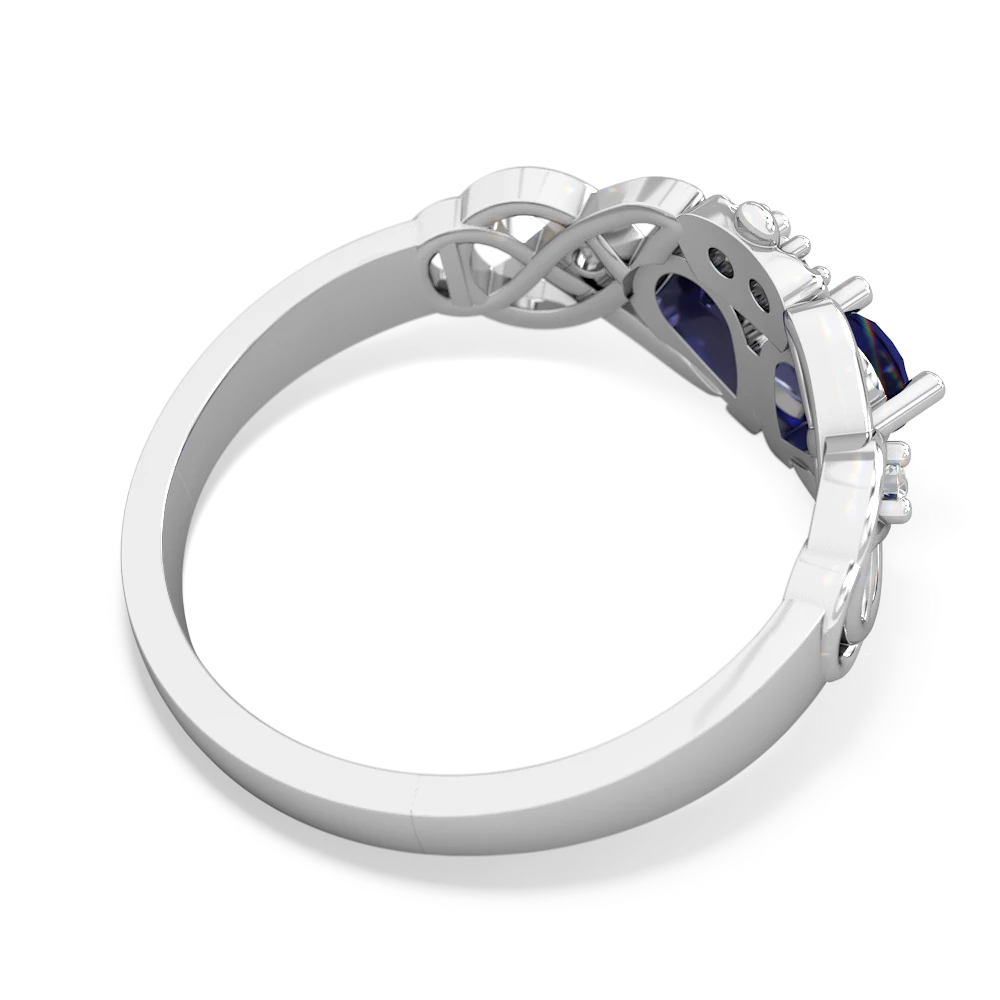 Lab Sapphire 'One Heart' Celtic Knot Claddagh 14K White Gold ring R5322