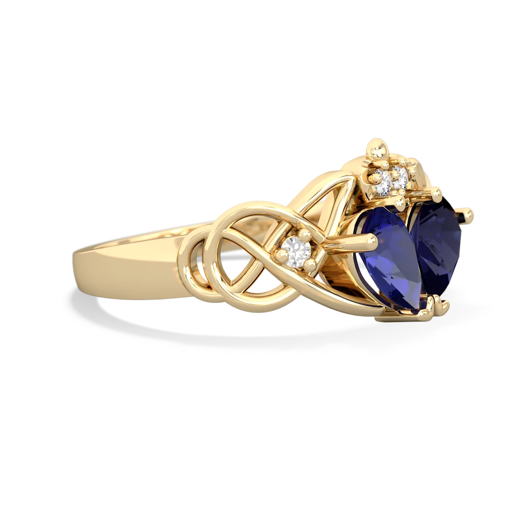 Lab Sapphire 'One Heart' Celtic Knot Claddagh 14K Yellow Gold ring R5322