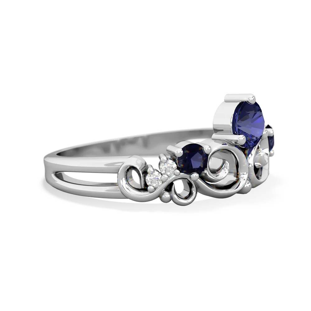 Lab Sapphire Crown Keepsake 14K White Gold ring R5740