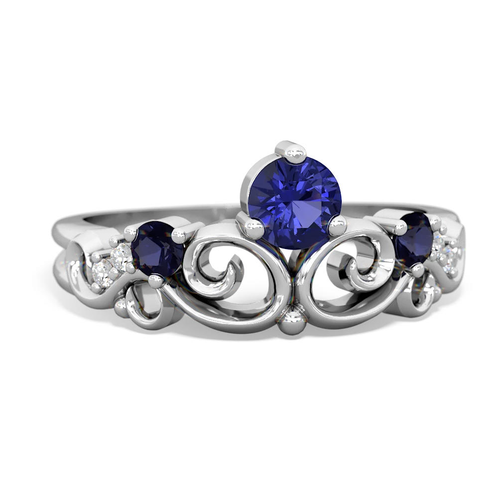 Lab Sapphire Crown Keepsake 14K White Gold ring R5740