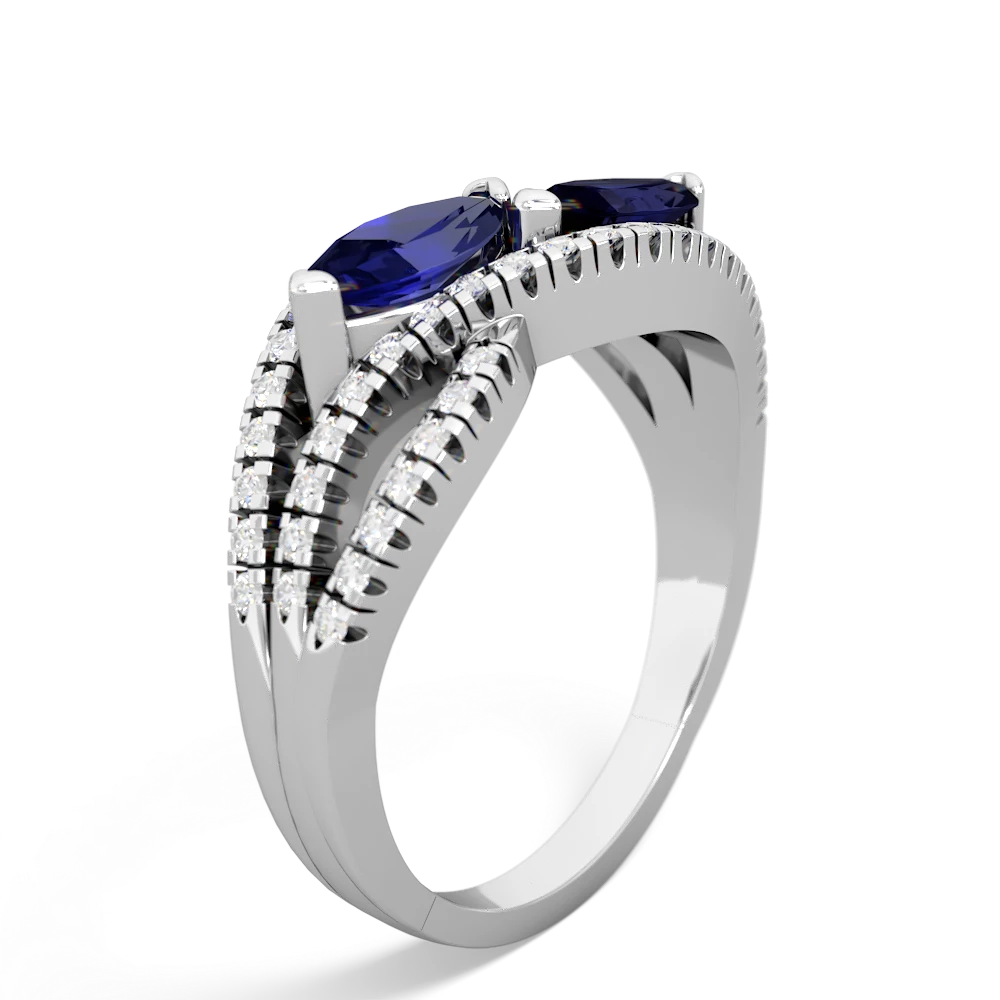Lab Sapphire Diamond Rivers 14K White Gold ring R3070