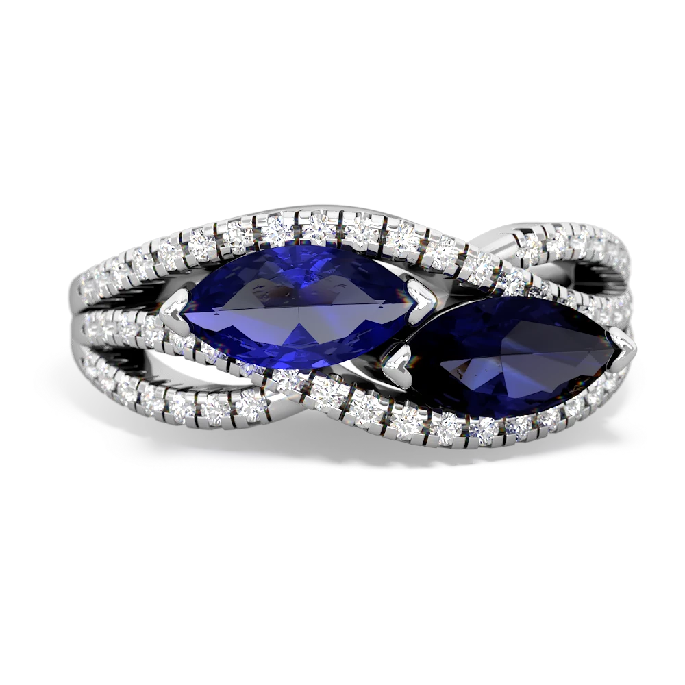 Lab Sapphire Diamond Rivers 14K White Gold ring R3070