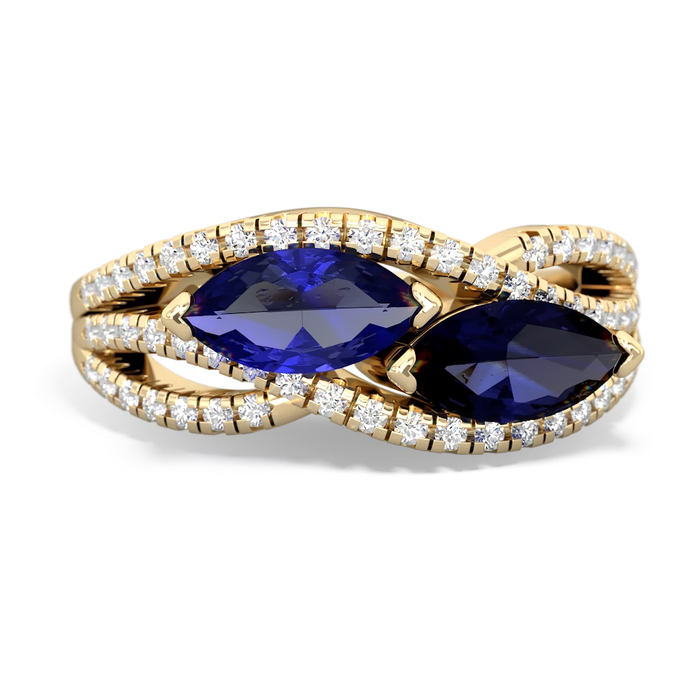 Lab Sapphire Diamond Rivers 14K Yellow Gold ring R3070