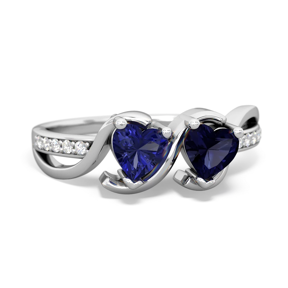 Lab Sapphire Side By Side 14K White Gold ring R3090