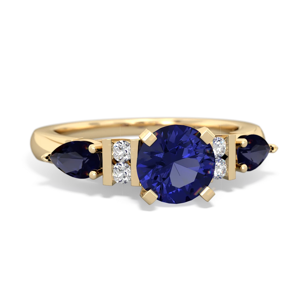 Lab Sapphire 6Mm Round Eternal Embrace Engagement 14K Yellow Gold ring R2005