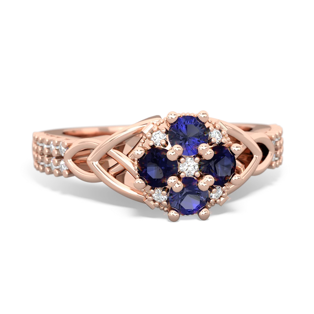 Lab Sapphire Celtic Knot Cluster Engagement 14K Rose Gold ring R26443RD