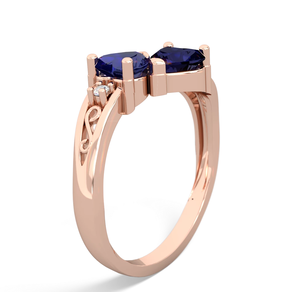 Lab Sapphire Snuggling Hearts 14K Rose Gold ring R2178