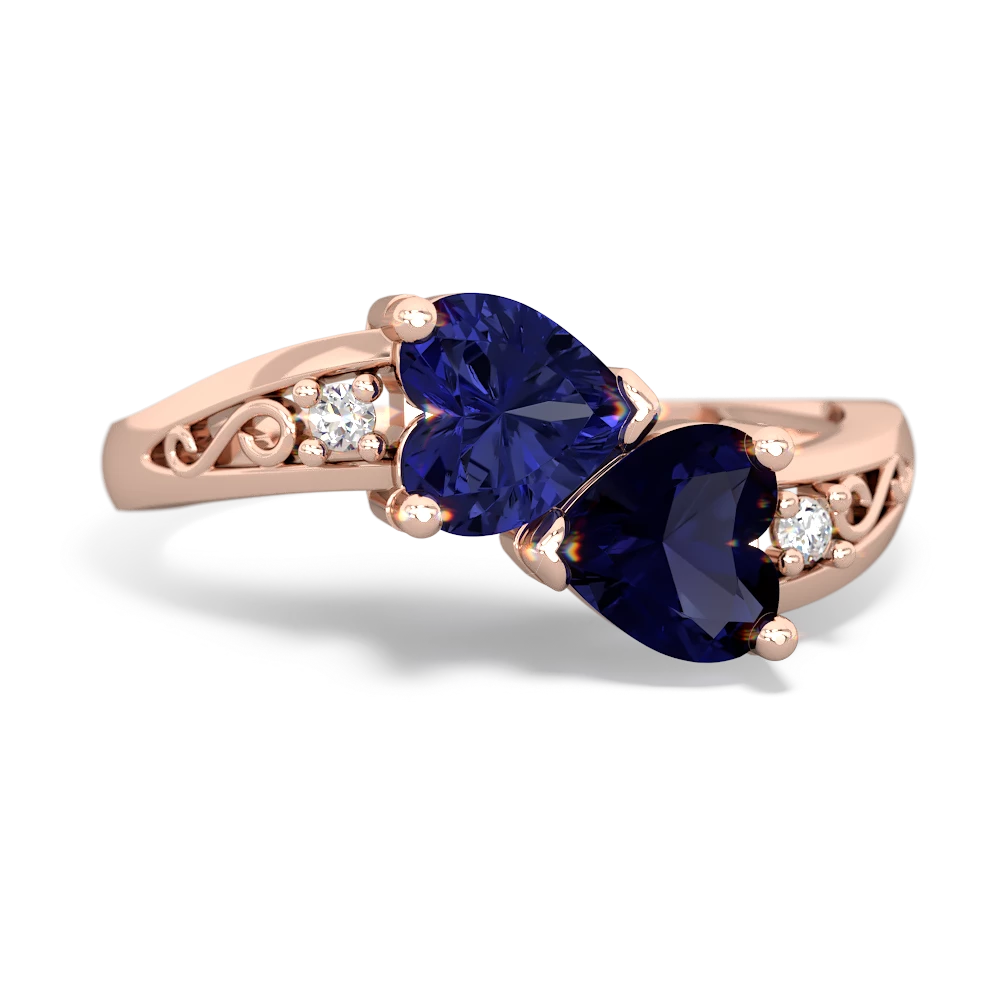 Lab Sapphire Snuggling Hearts 14K Rose Gold ring R2178