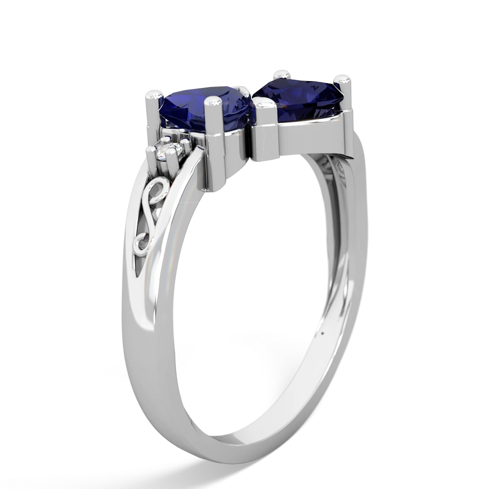 Lab Sapphire Snuggling Hearts 14K White Gold ring R2178