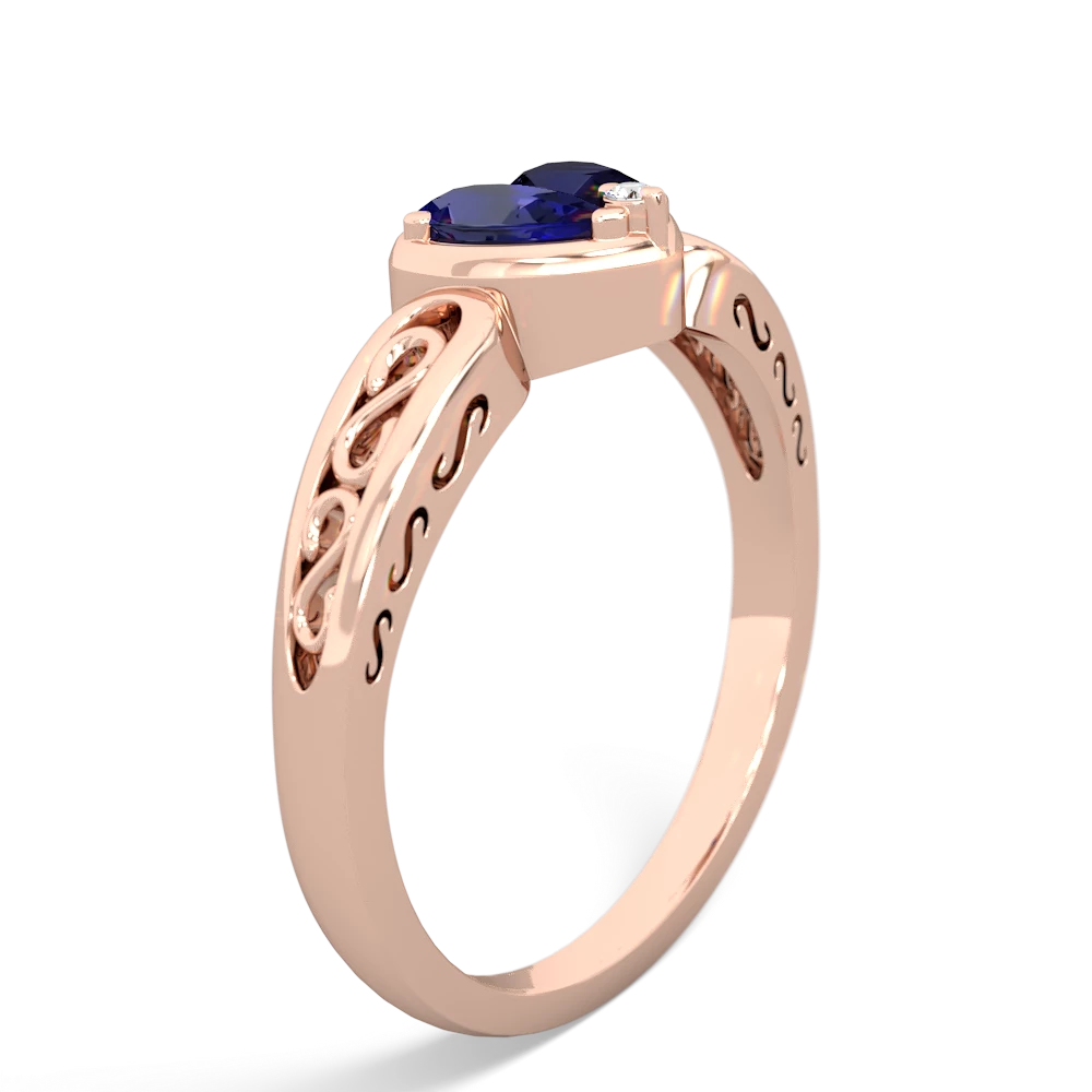 Lab Sapphire Filligree 'One Heart' 14K Rose Gold ring R5070