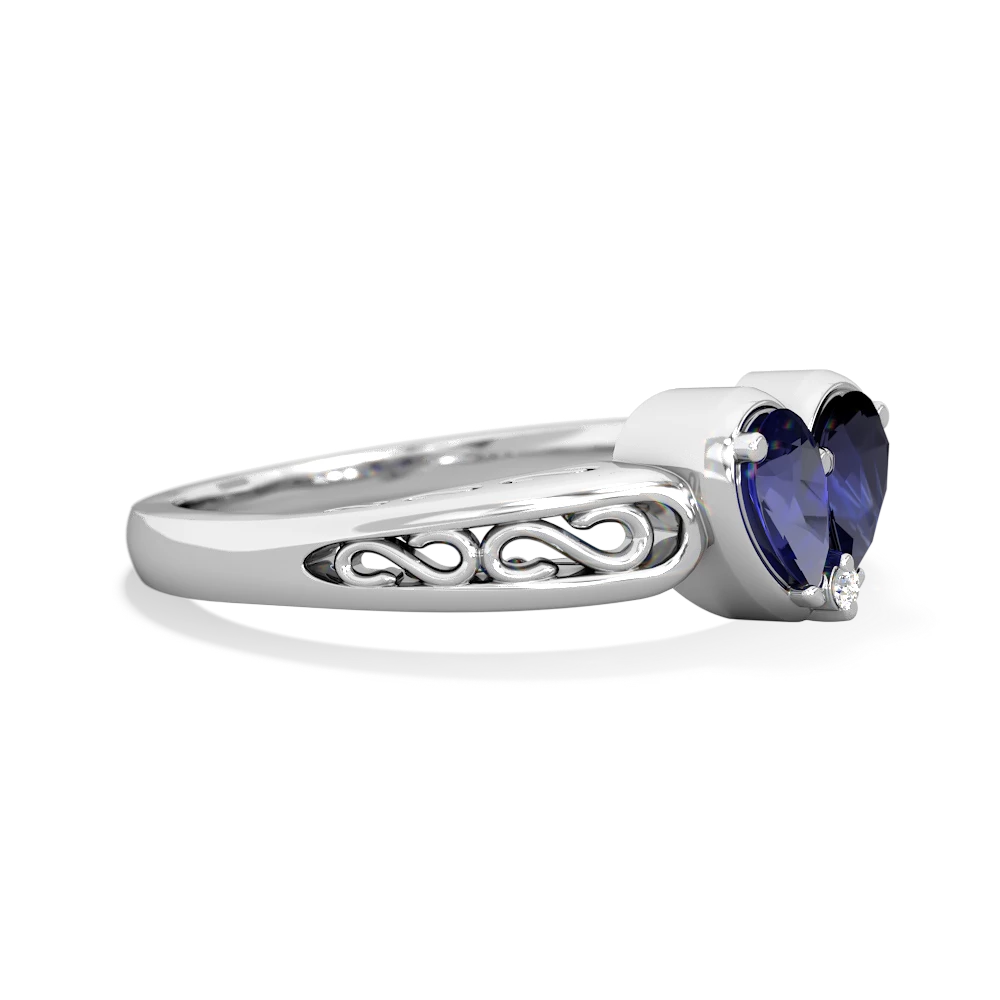 Lab Sapphire Filligree 'One Heart' 14K White Gold ring R5070