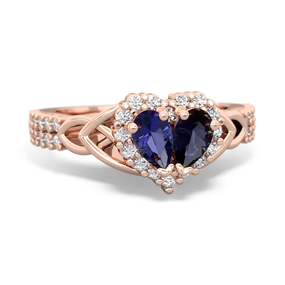 Lab Sapphire Celtic Knot Two Hearts As One 14K Rose Gold ring R2644HRT