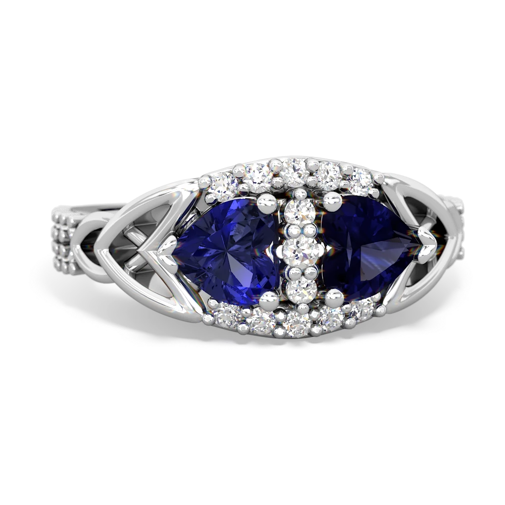 Lab Sapphire Sparkling Celtic Knot 14K White Gold ring R2645