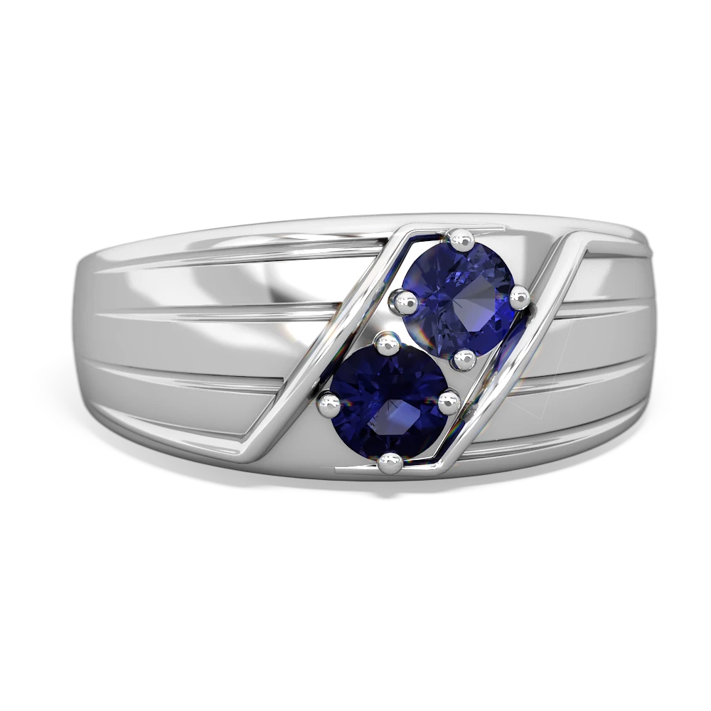 Lab Sapphire Men's Streamline 14K White Gold ring R0460