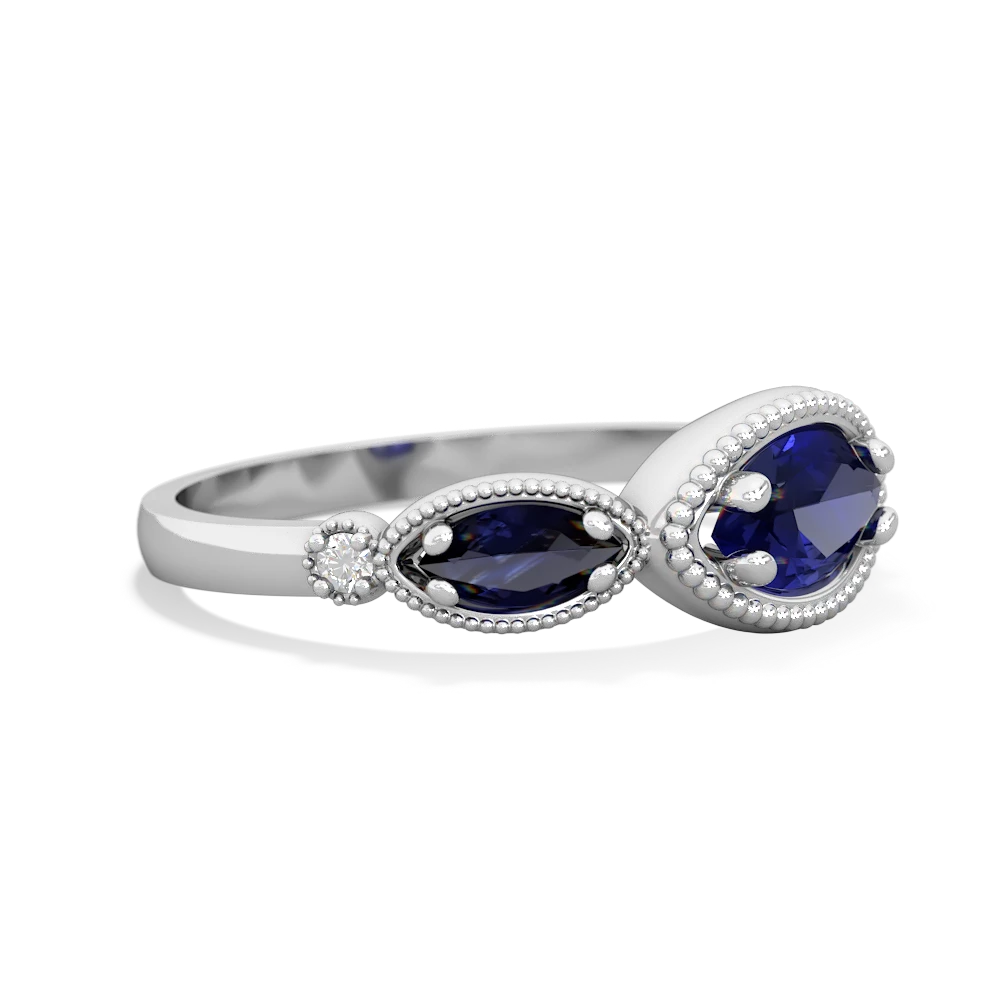 Lab Sapphire Milgrain Marquise 14K White Gold ring R5700
