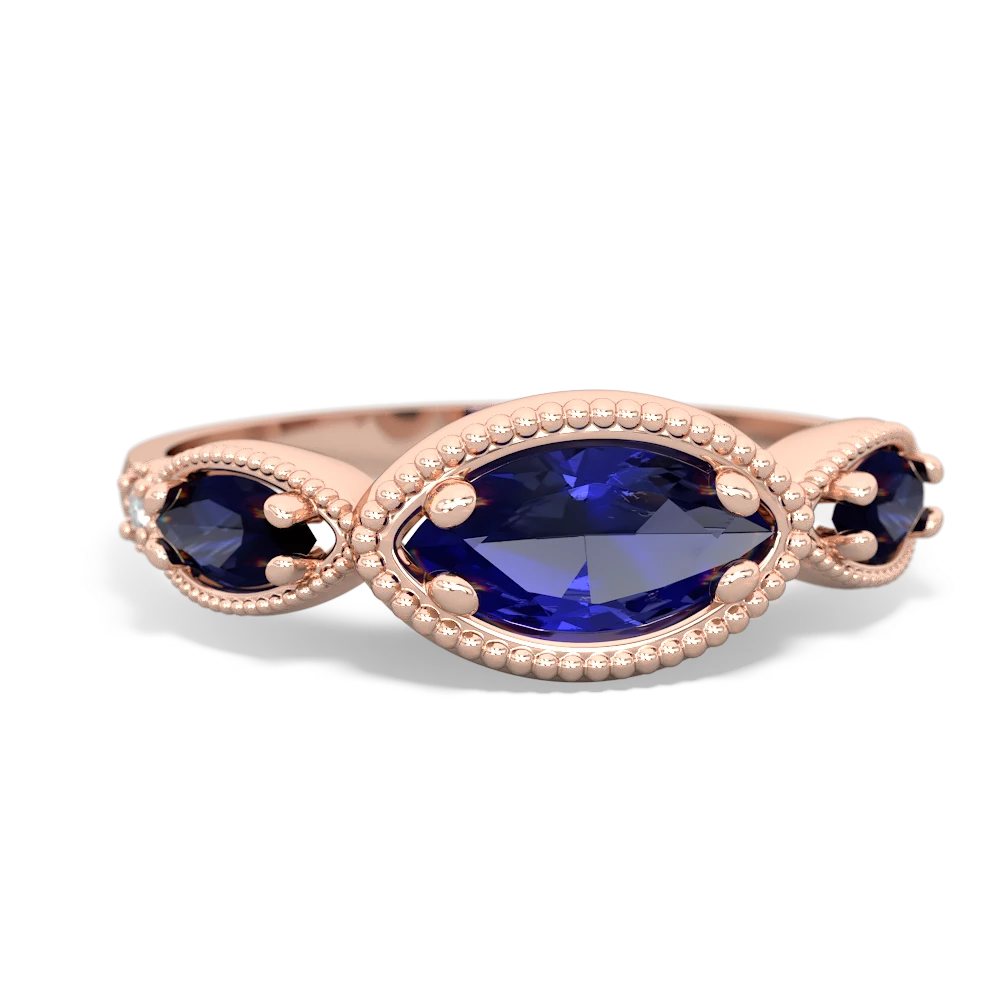 Lab Sapphire Milgrain Marquise 14K Rose Gold ring R5700