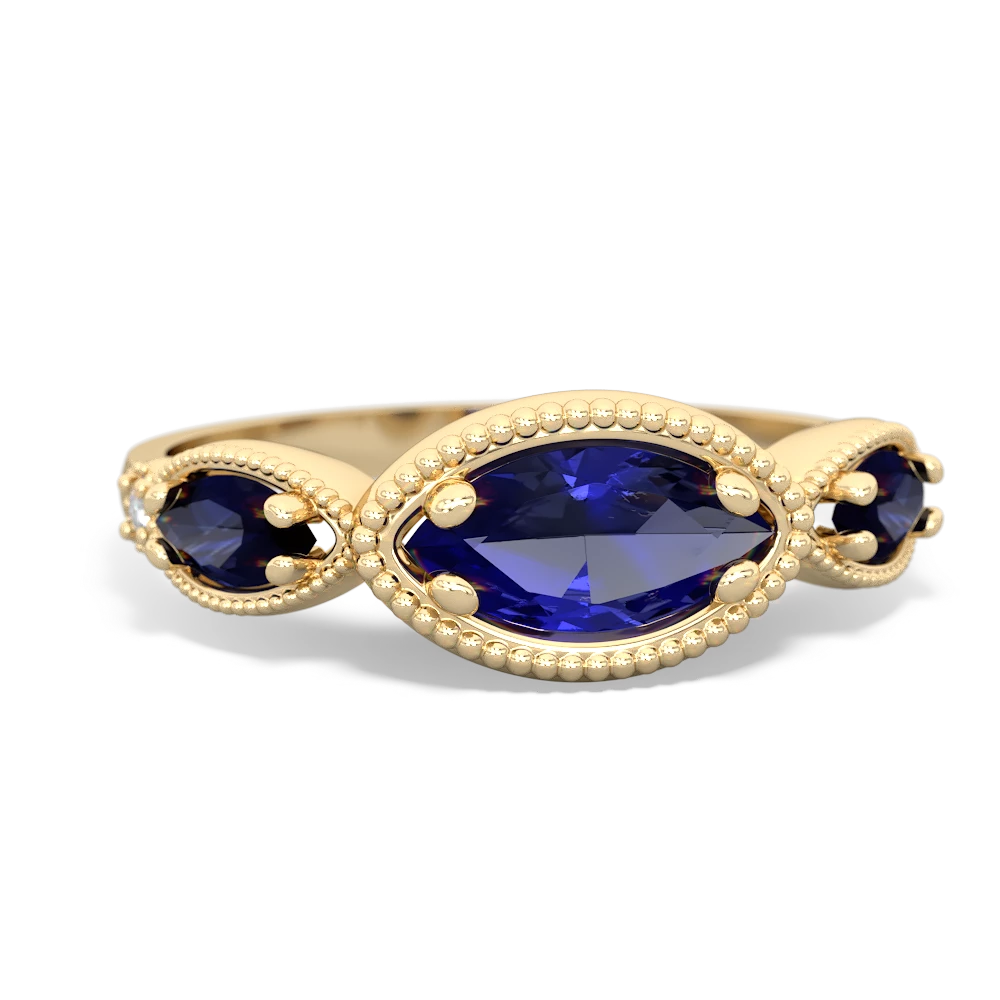 Lab Sapphire Milgrain Marquise 14K Yellow Gold ring R5700