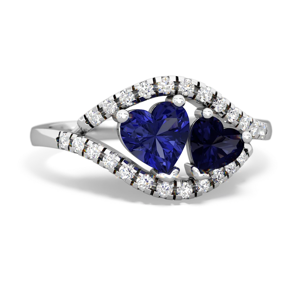 Lab Sapphire Mother And Child 14K White Gold ring R3010