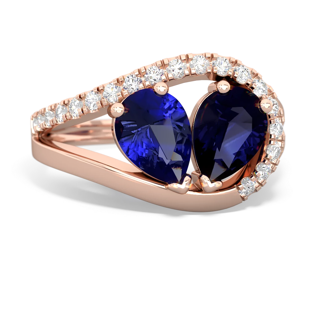 Lab Sapphire Nestled Heart Keepsake 14K Rose Gold ring R5650