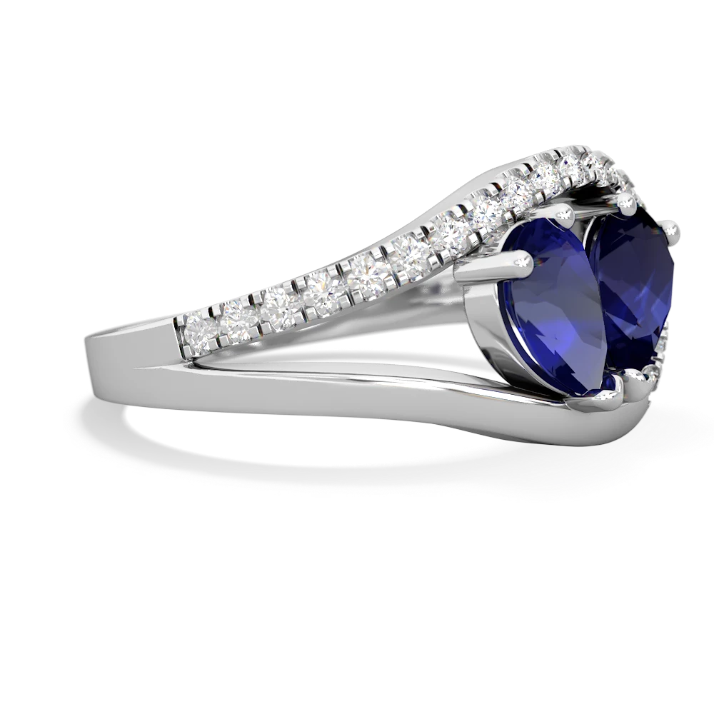 Lab Sapphire Nestled Heart Keepsake 14K White Gold ring R5650