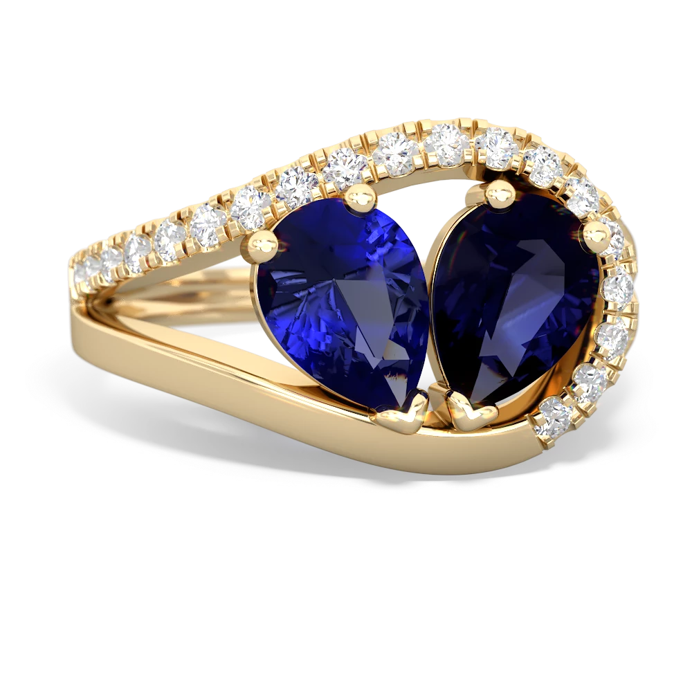 Lab Sapphire Nestled Heart Keepsake 14K Yellow Gold ring R5650