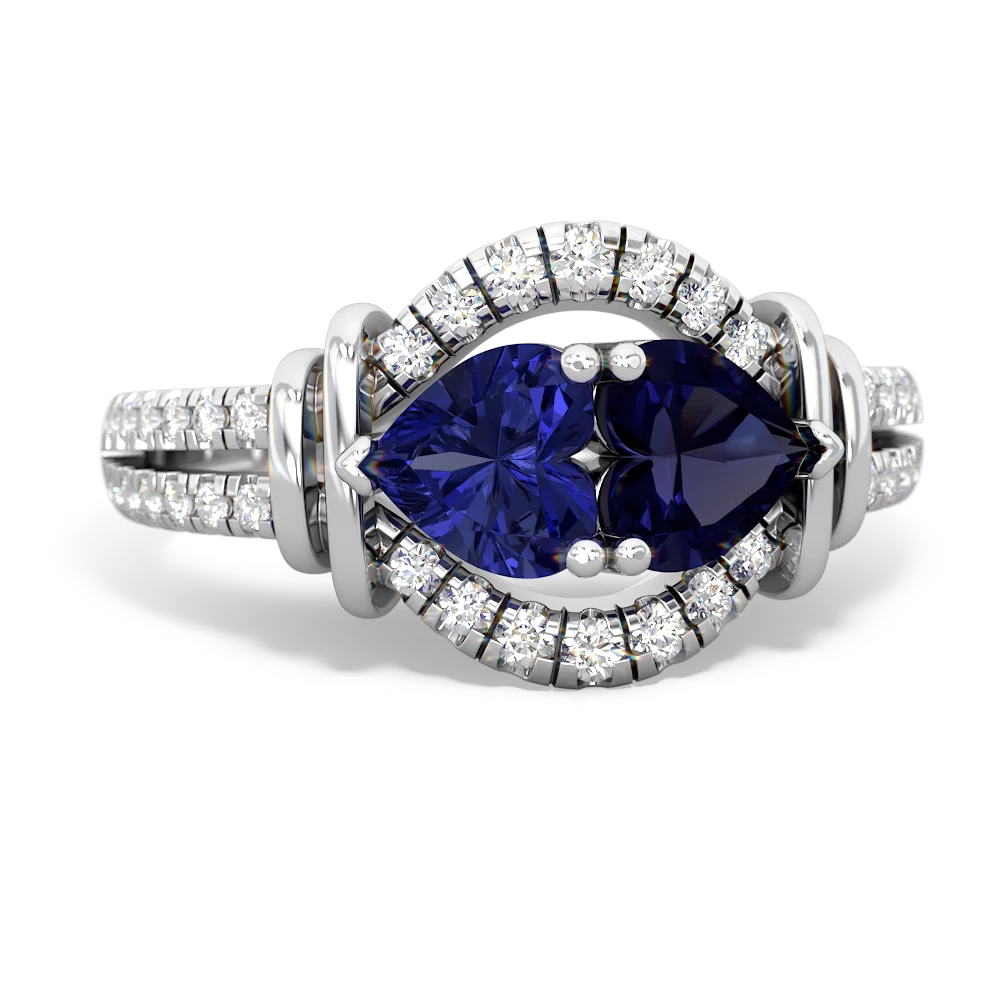 Lab Sapphire Art-Deco Keepsake 14K White Gold ring R5630