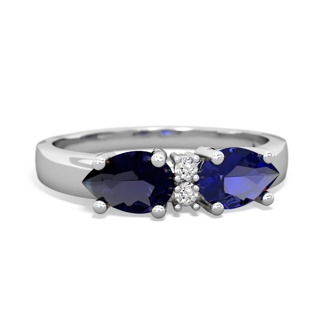 Lab Sapphire Pear Bowtie 14K White Gold ring R0865