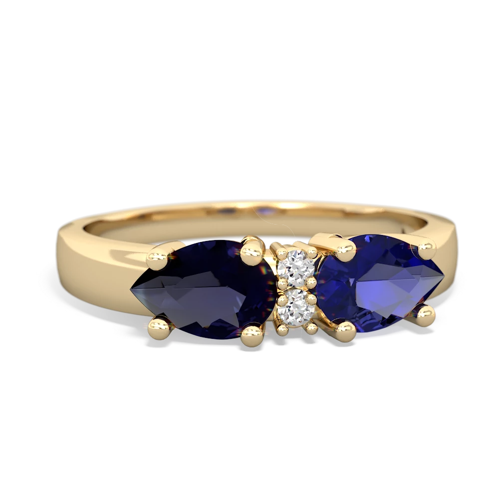 Lab Sapphire Pear Bowtie 14K Yellow Gold ring R0865