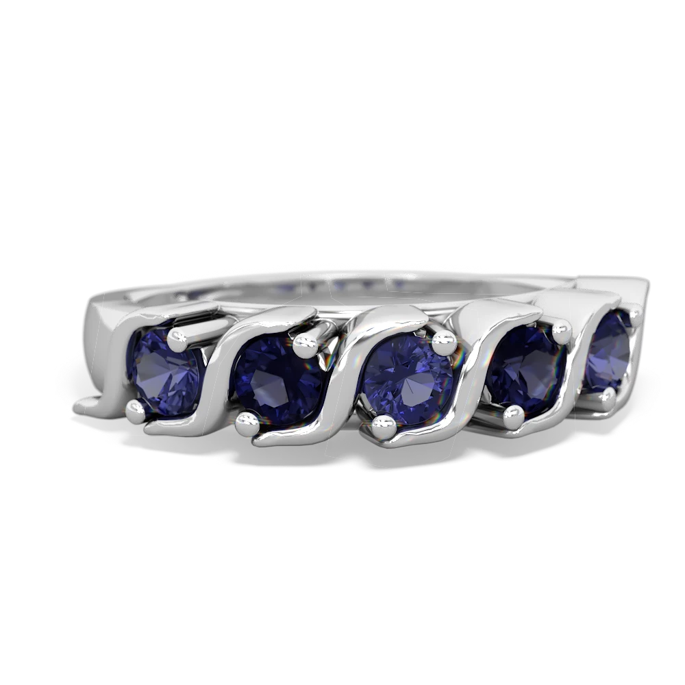 Lab Sapphire Anniversary Band 14K White Gold ring R2089