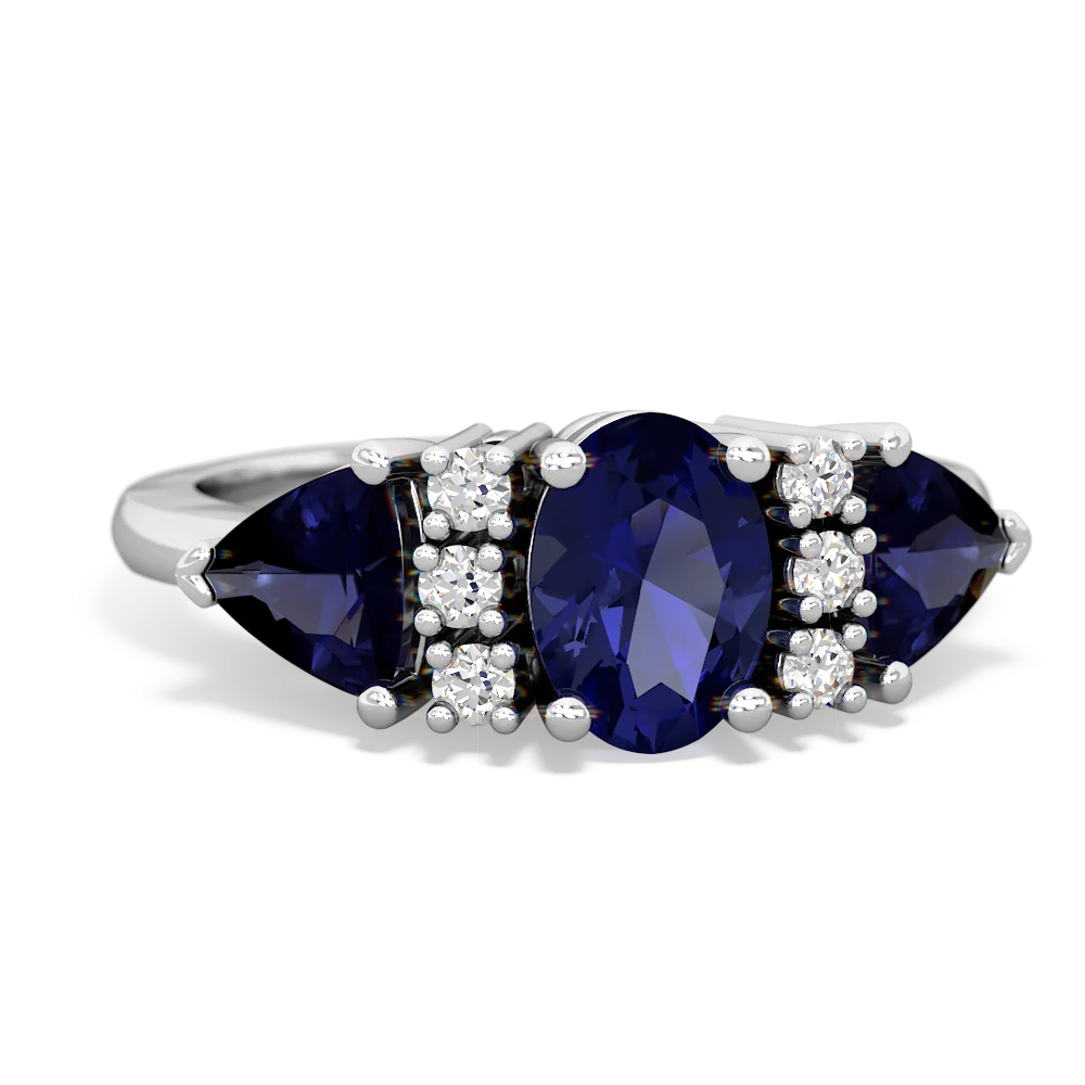 Lab Sapphire Antique Style Three Stone 14K White Gold ring R2186