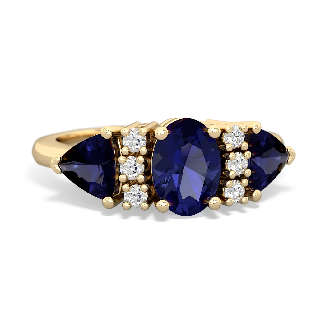 Lab Sapphire Antique Style Three Stone 14K Yellow Gold ring R2186