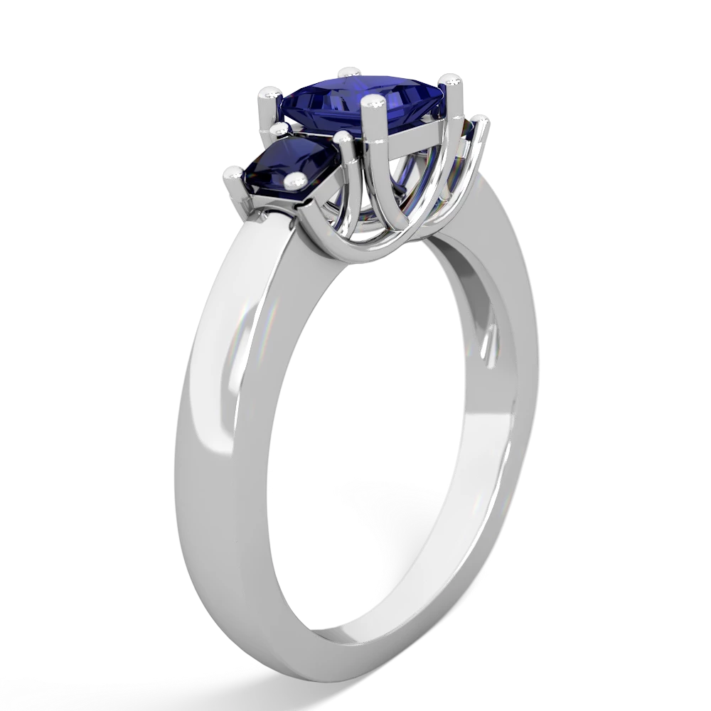 Lab Sapphire Three Stone Trellis 14K White Gold ring R4015