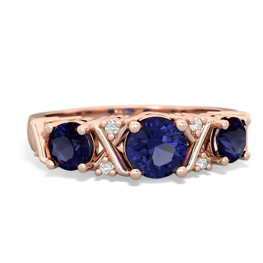 Lab Sapphire Hugs And Kisses 14K Rose Gold ring R5016