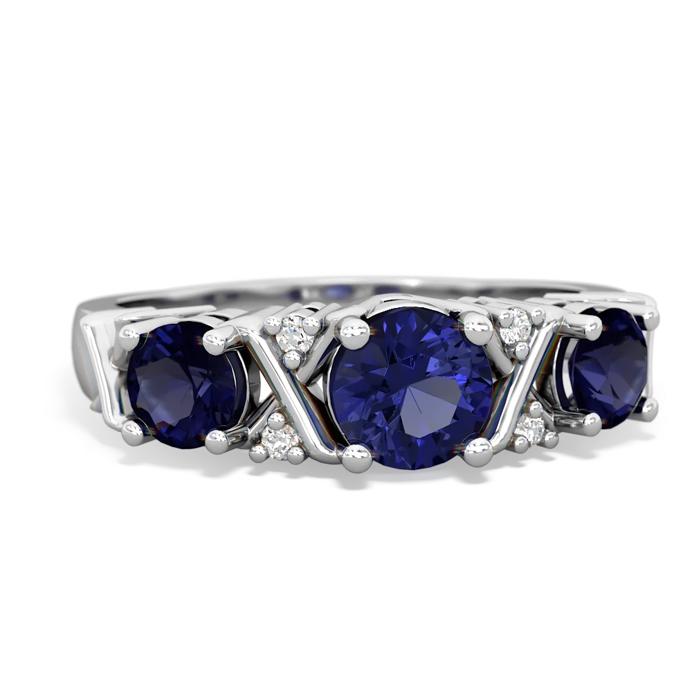 Lab Sapphire Hugs And Kisses 14K White Gold ring R5016