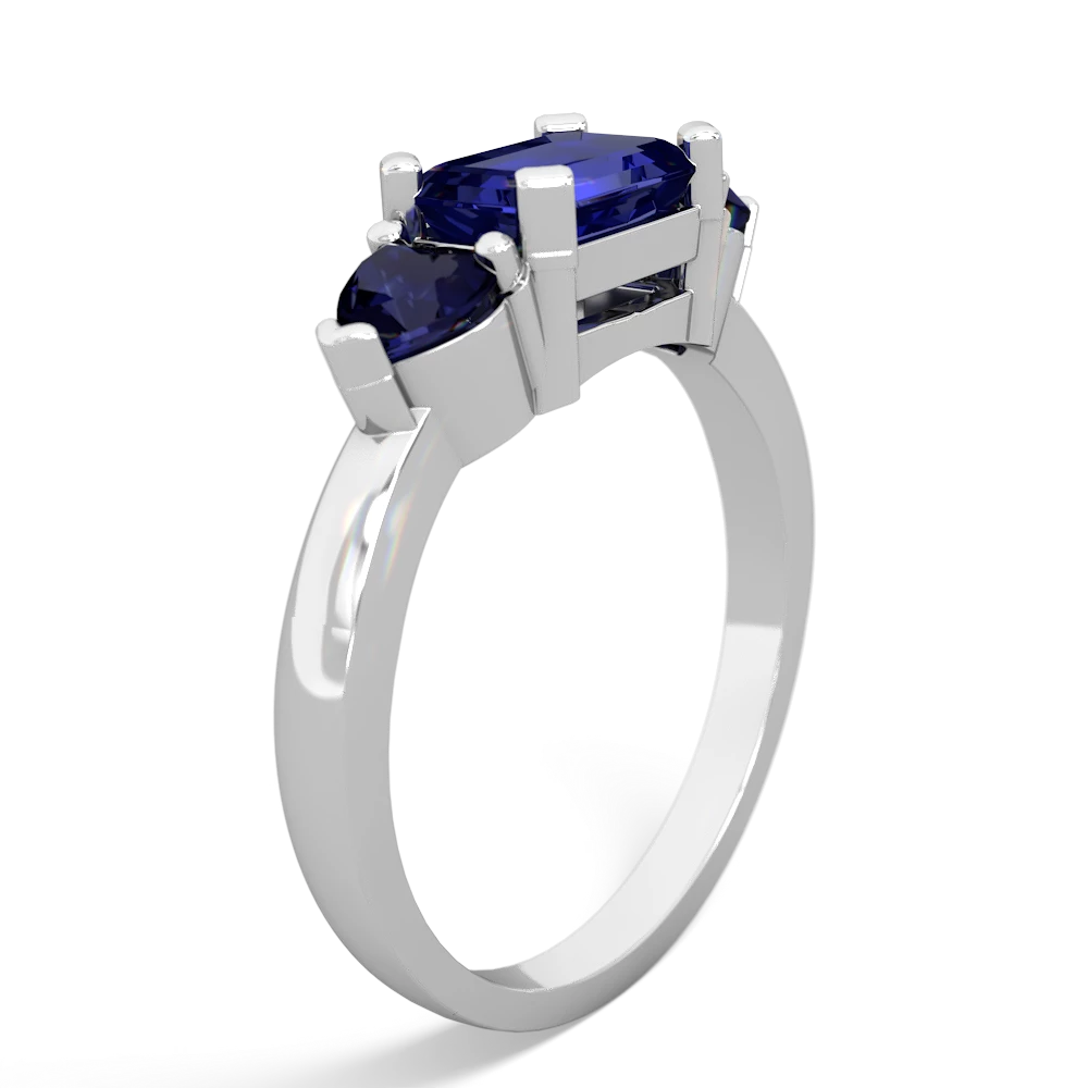 Lab Sapphire Three Stone 14K White Gold ring R5235