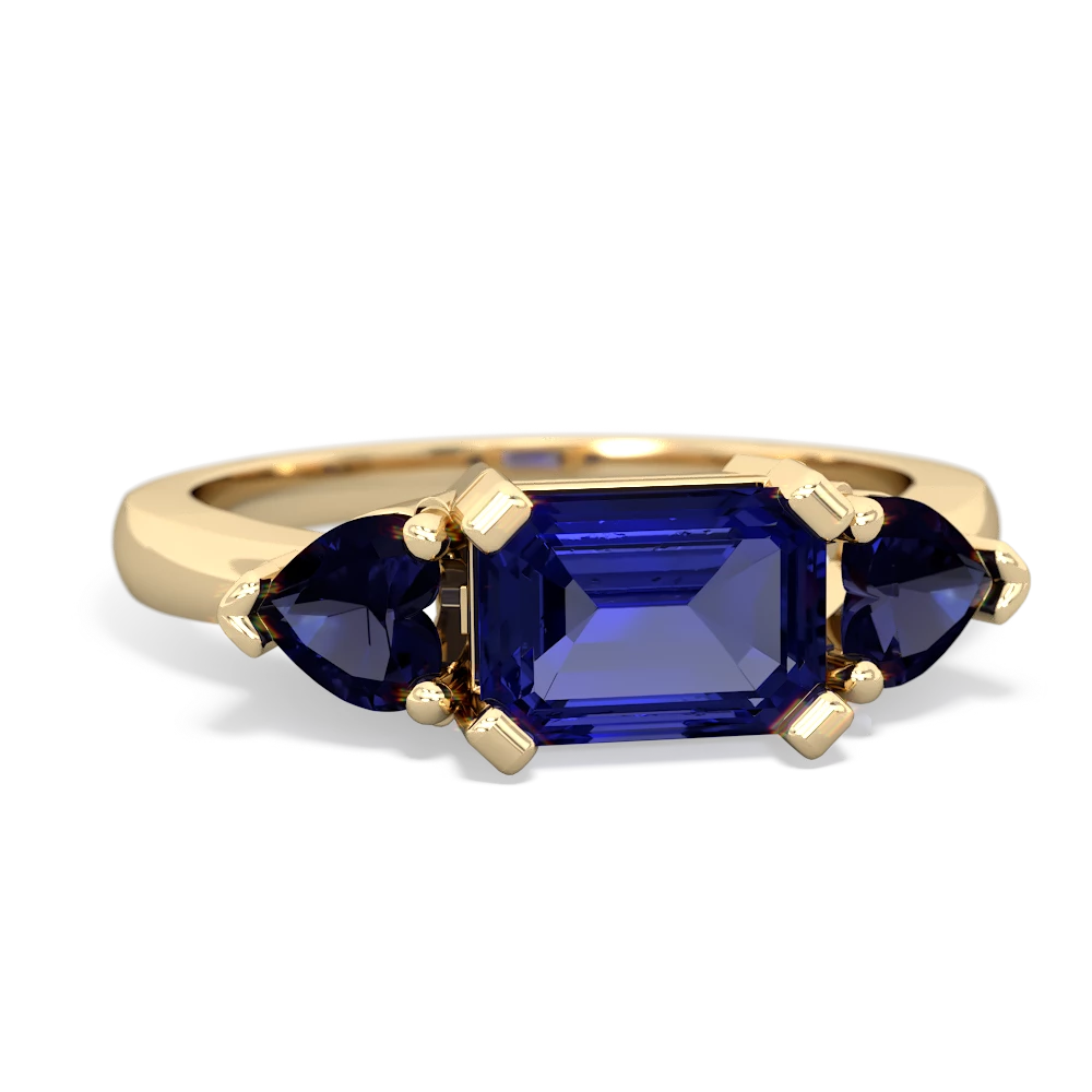 Lab Sapphire Three Stone 14K Yellow Gold ring R5235