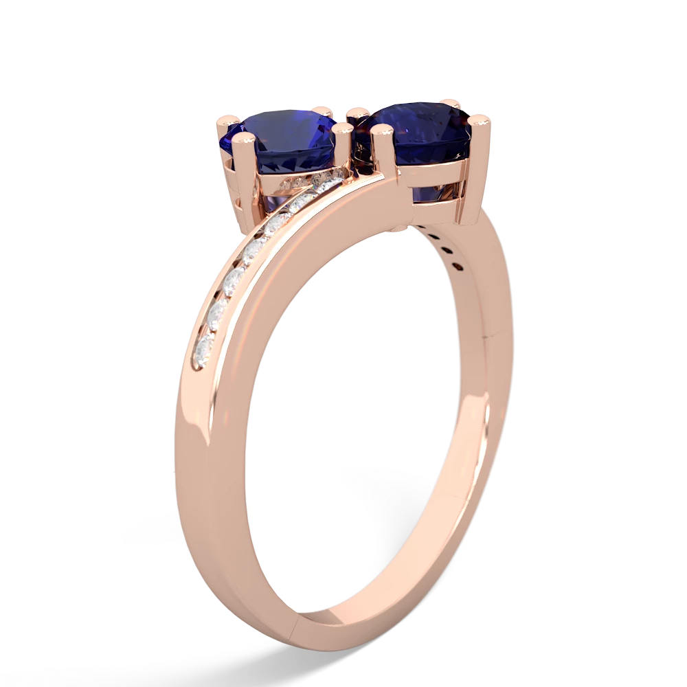 Lab Sapphire Channel Set Two Stone 14K Rose Gold ring R5303