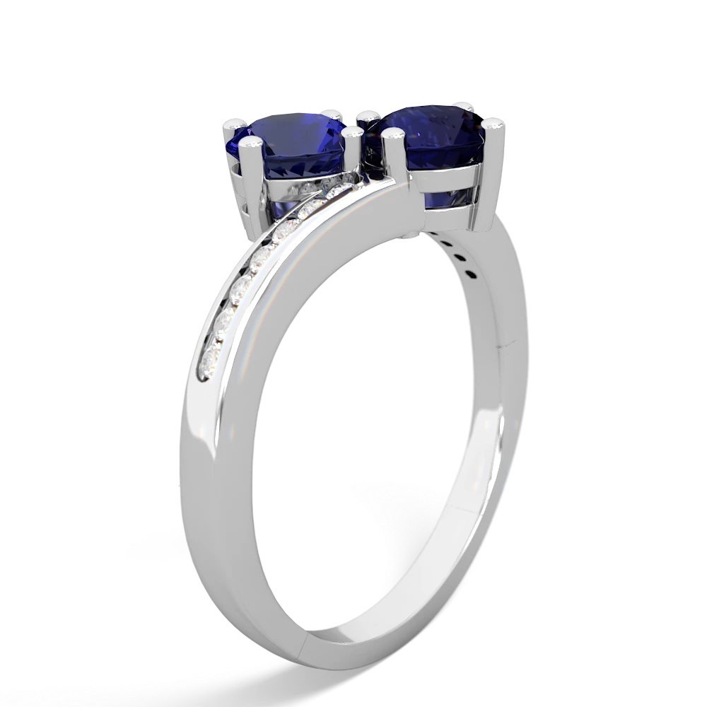 Lab Sapphire Channel Set Two Stone 14K White Gold ring R5303