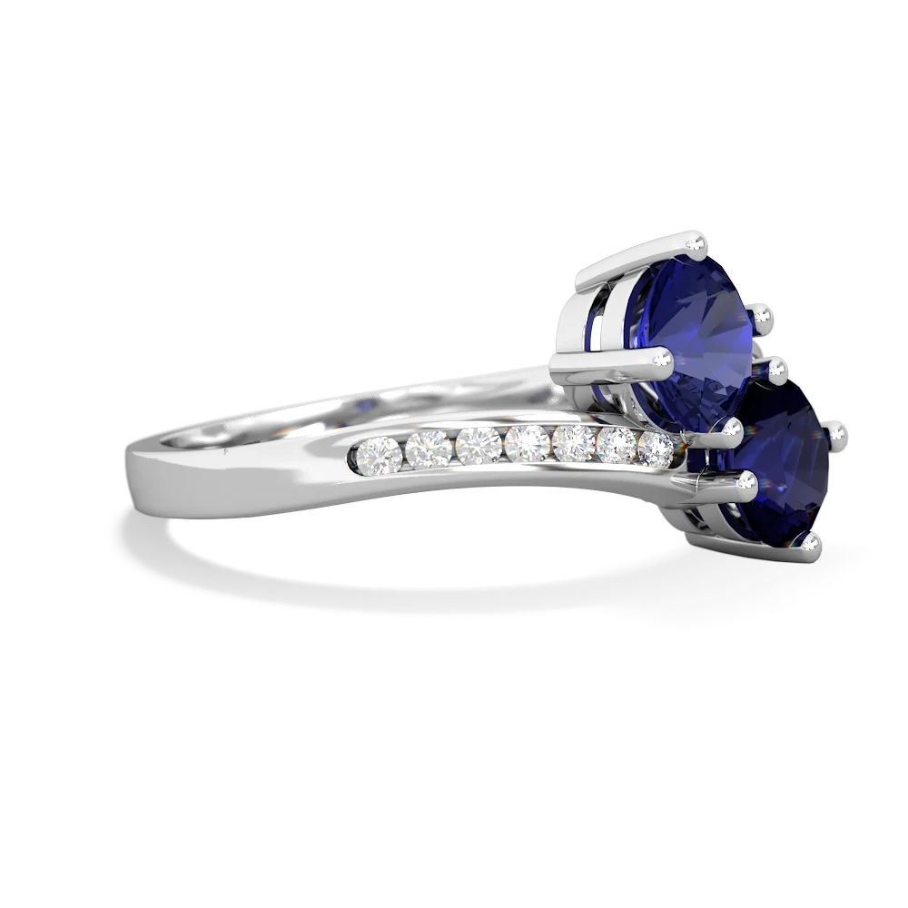 Lab Sapphire Channel Set Two Stone 14K White Gold ring R5303