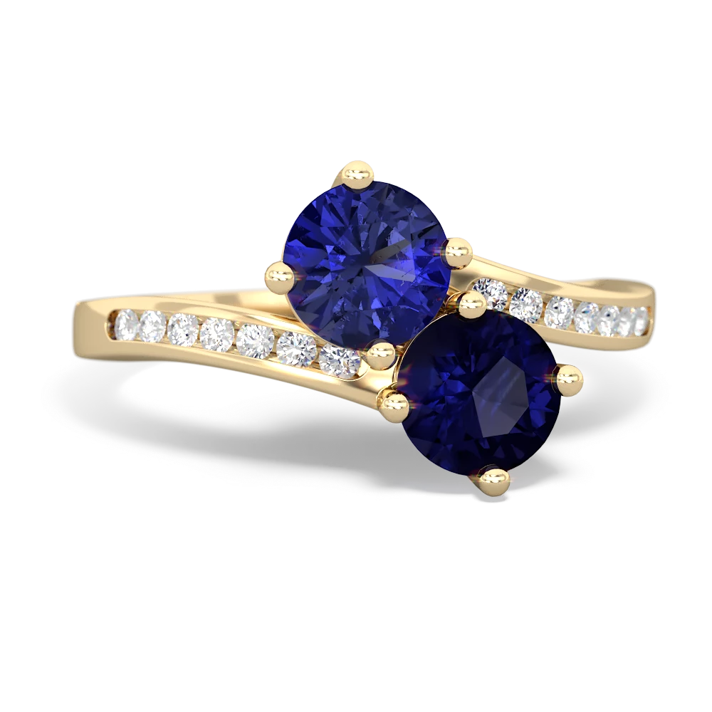 Lab Sapphire Channel Set Two Stone 14K Yellow Gold ring R5303