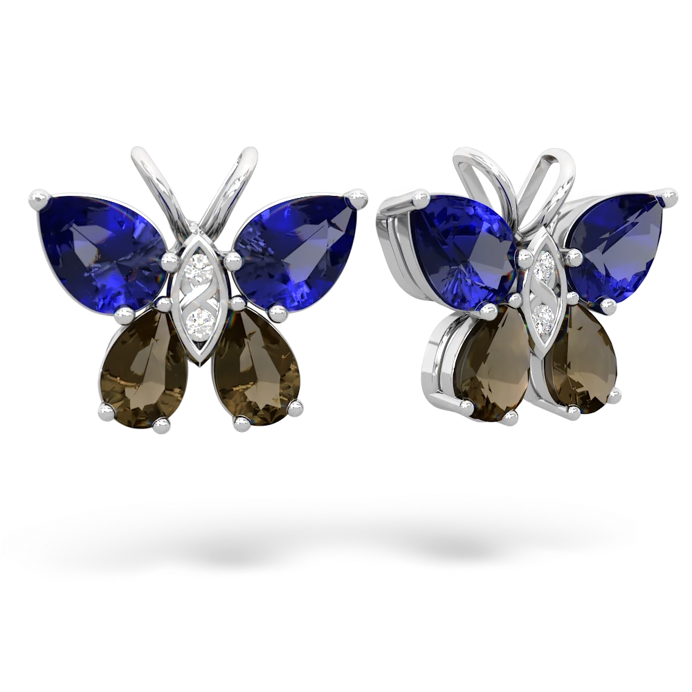 Lab Sapphire Butterfly 14K White Gold earrings E2215