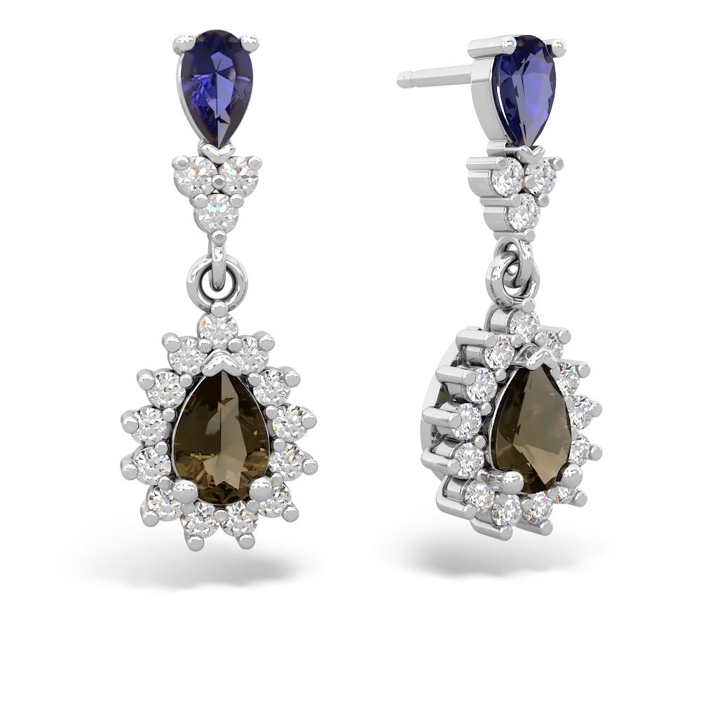 Lab Sapphire Halo Pear Dangle 14K White Gold earrings E1882