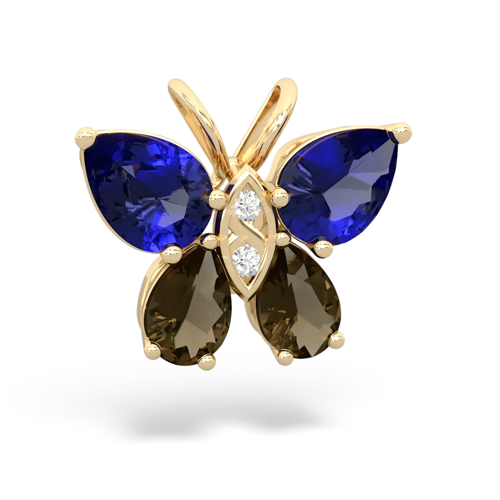 Lab Sapphire Butterfly 14K Yellow Gold pendant P2215