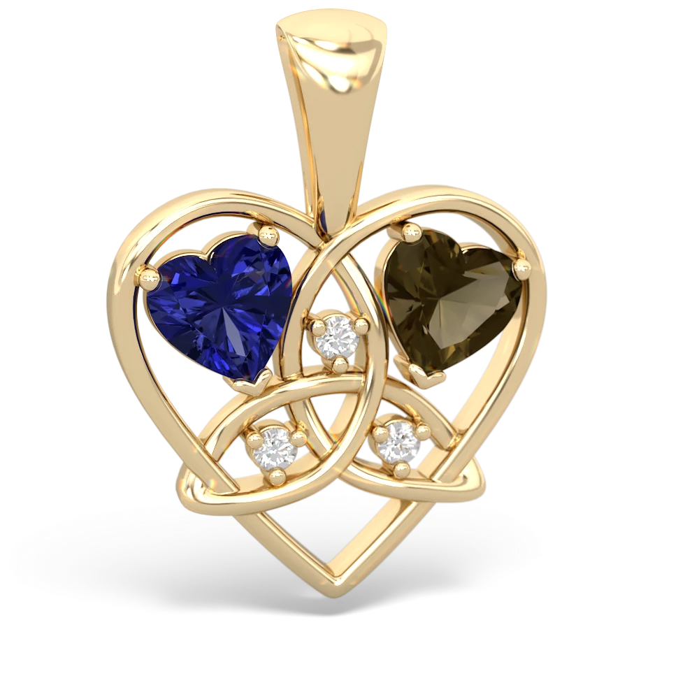 Lab Sapphire Celtic Trinity Heart 14K Yellow Gold pendant P5331