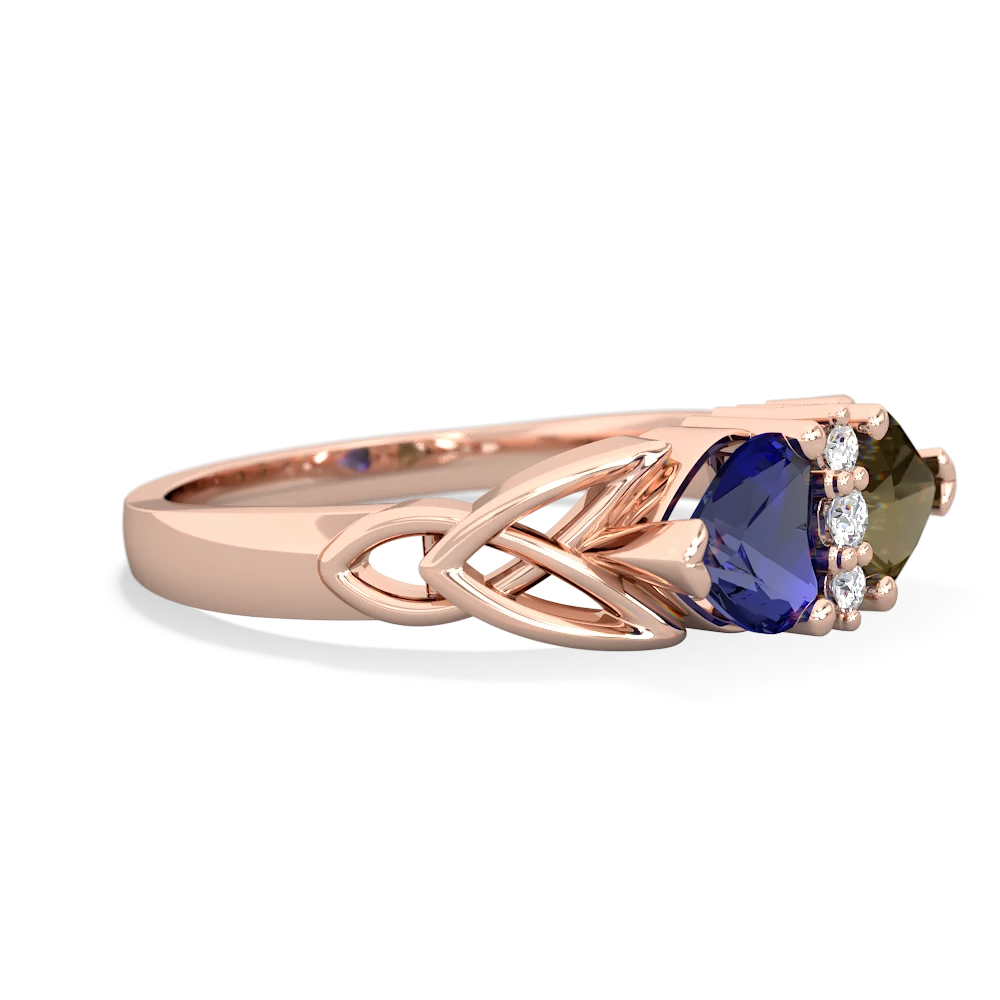 Lab Sapphire Celtic Knot Double Heart 14K Rose Gold ring R5040